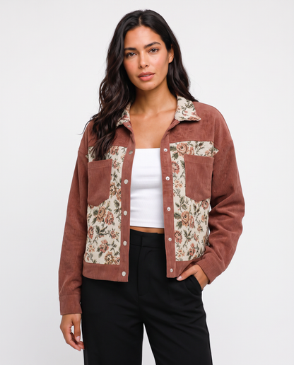 Virelle | Veste Chemise Femme Côtelée à Patchs Floraux