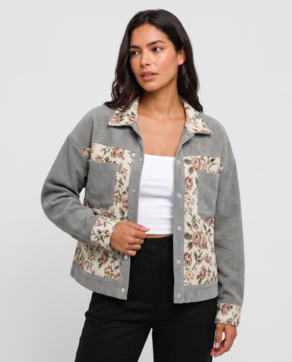 Virelle | Veste Chemise Femme Côtelée à Patchs Floraux