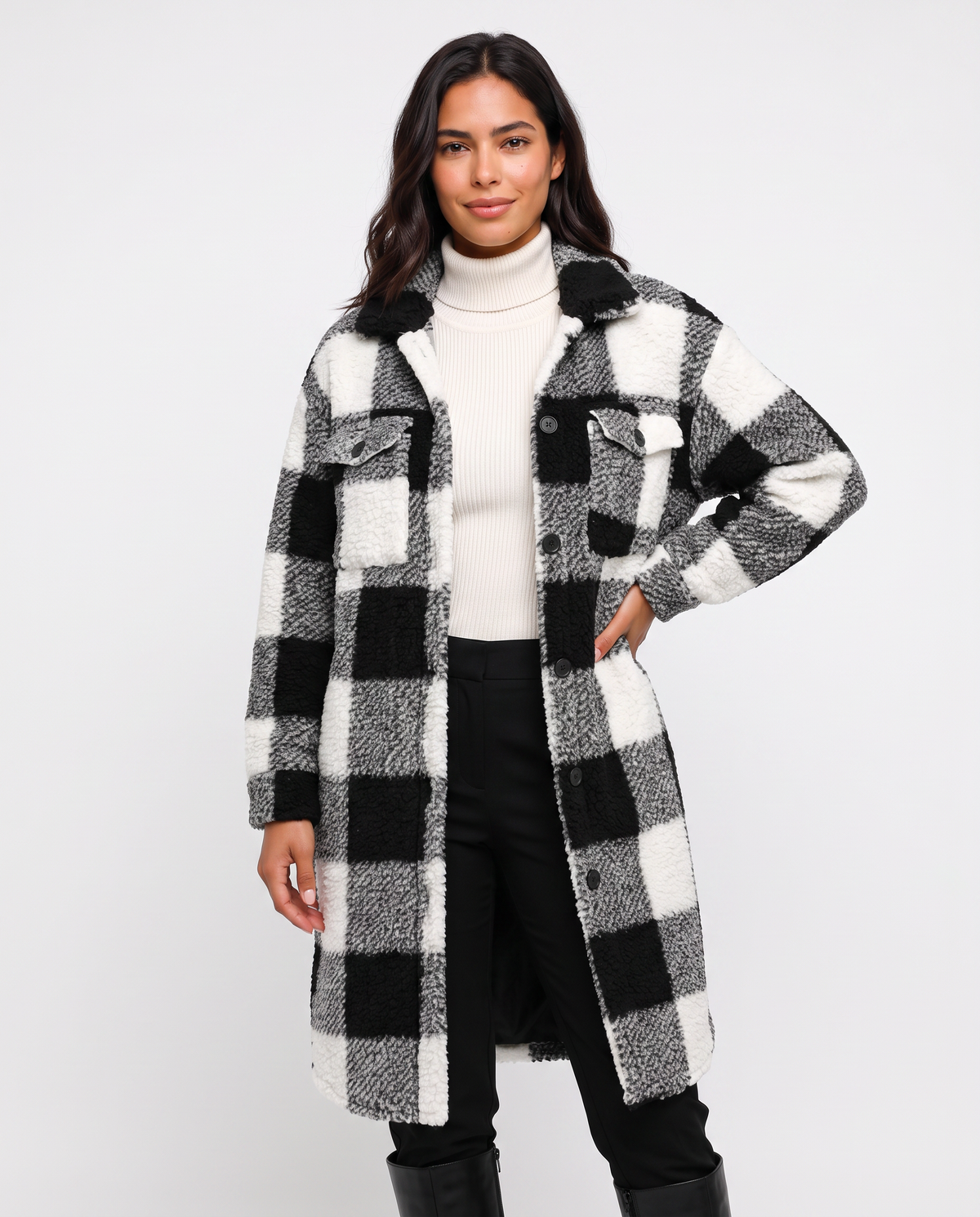 Virelle | Manteau Teddy Femme à Carreaux