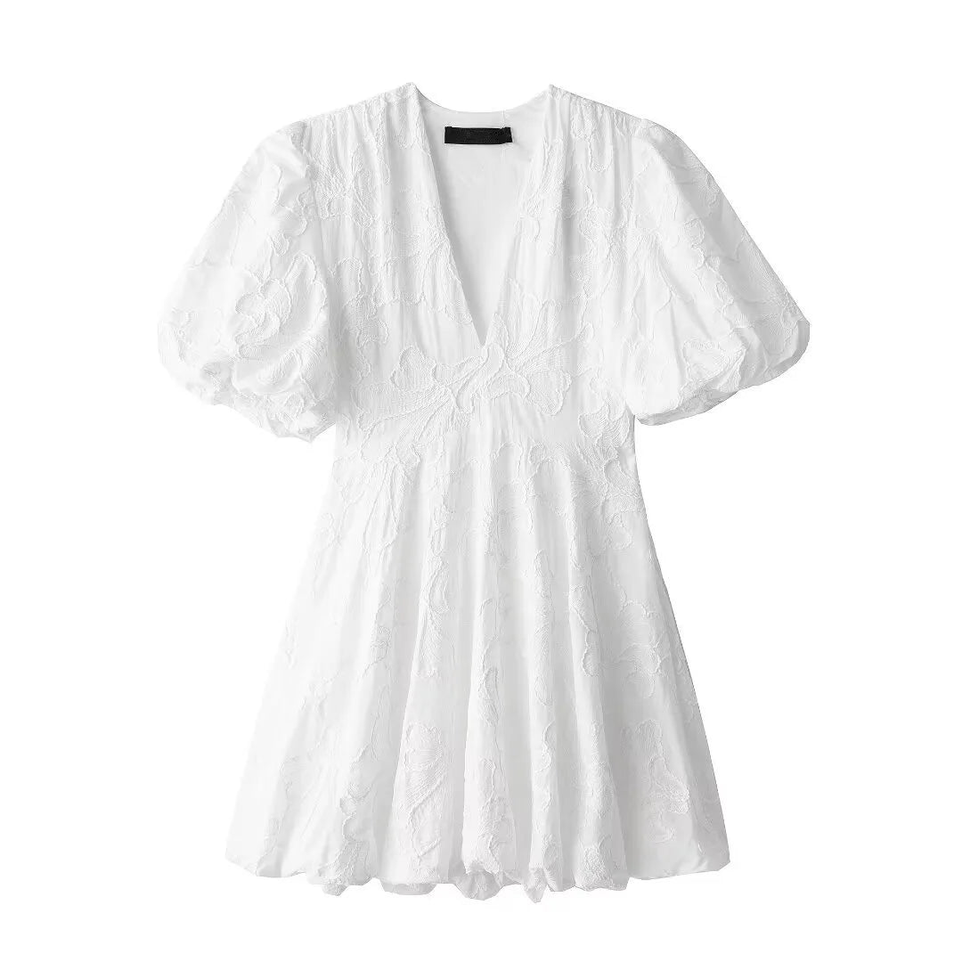 Virelle | Mini Robe Fluide À Manches Bouffantes Et Col V